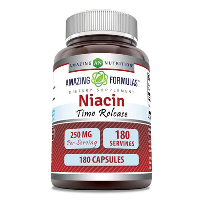 Niacina Vitamina B3 250 Mg 180 Capsulas Amazing Formulas Suplemento Usa
