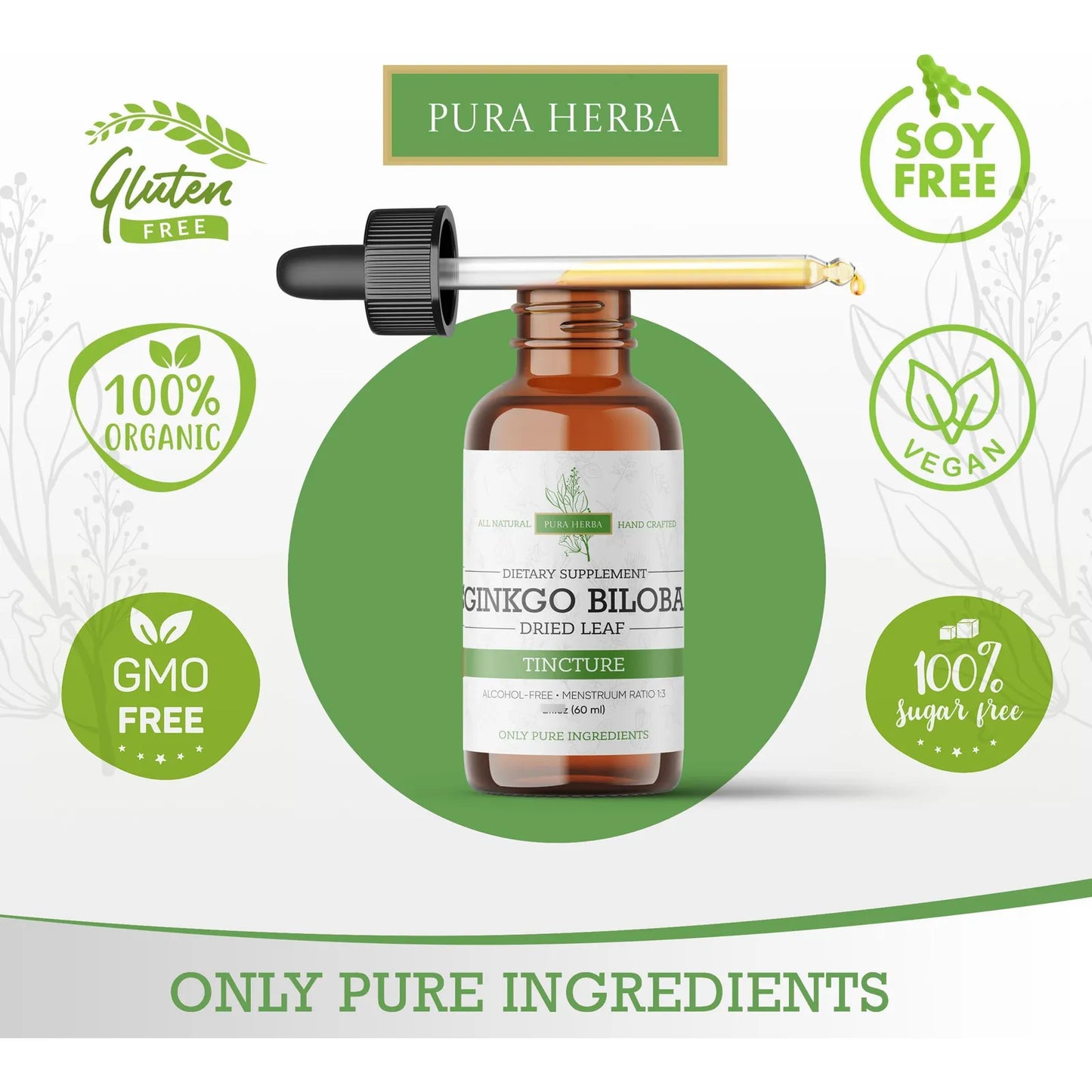 Extracto Líquido De Ginkgo Biloba 60ml Soporte Cerebral y Memoria Vegano Sin Alcohol