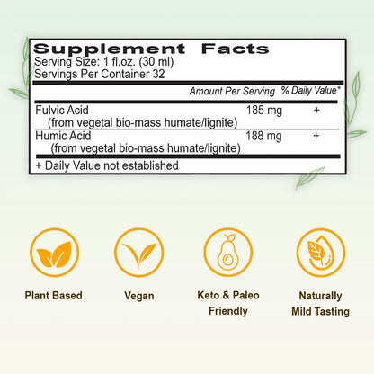 Mezcla Líquida De Minerales Húmicos Con Ácido Fúlvico 70 Minerales Energía Y Equilibrio 32 Oz