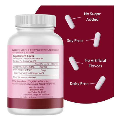 Dim Diindolilmetano 400 Mg Con Bioperina 240 Capsulas Vegano Sin Gluten