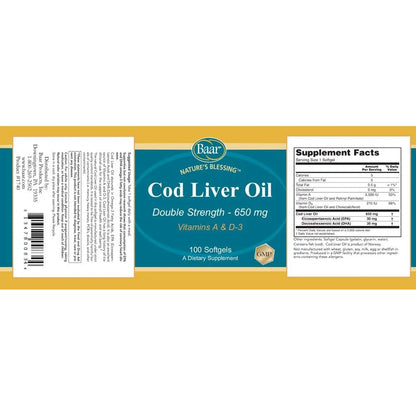 Capsulas Aceite Higado Bacalao 100 Unidades Con Omega 3 EPA DHA Vitaminas A D3