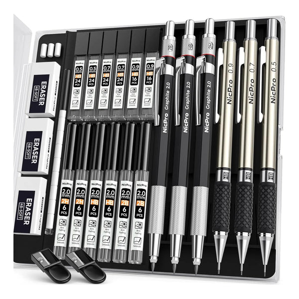 Juego De 6 Lapices Mecanicos Artisticos Con Grafito Y Diferentes Minas Para Dibujo Profesional