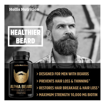 Alpha Beard Growth Vitamins Biotina 10000mcg Suplemento Crecimiento Barba 60 Capsulas