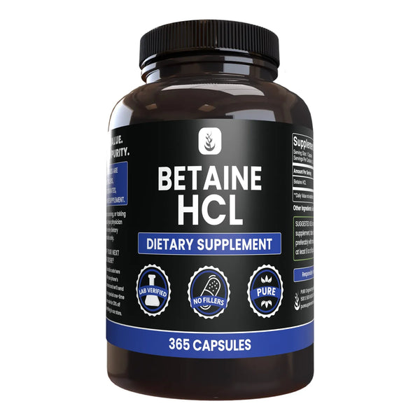 Betaína HCL 365 Cápsulas Puro Suplemento Digestivo USA