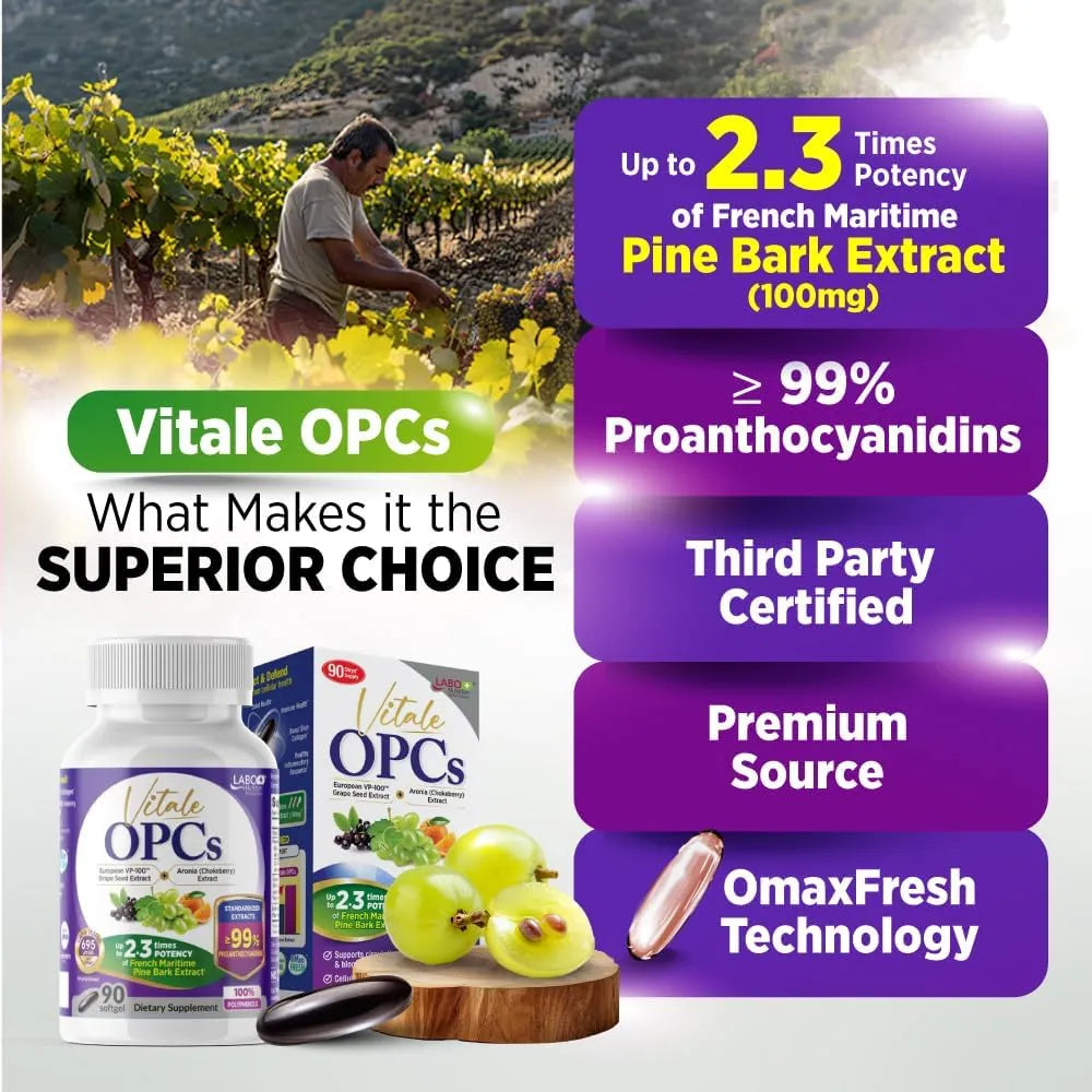 Vitale OPCs Extracto De Semilla De Uva Europea Premium Con Aronia Y Bioflavonoides Para Piel Radiante Y Protección Celular