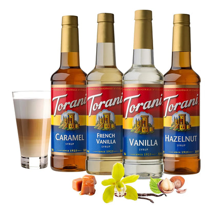 Paquete Variado 4 Sabores Torani Caramelo Vainilla Avellana 720 Ml