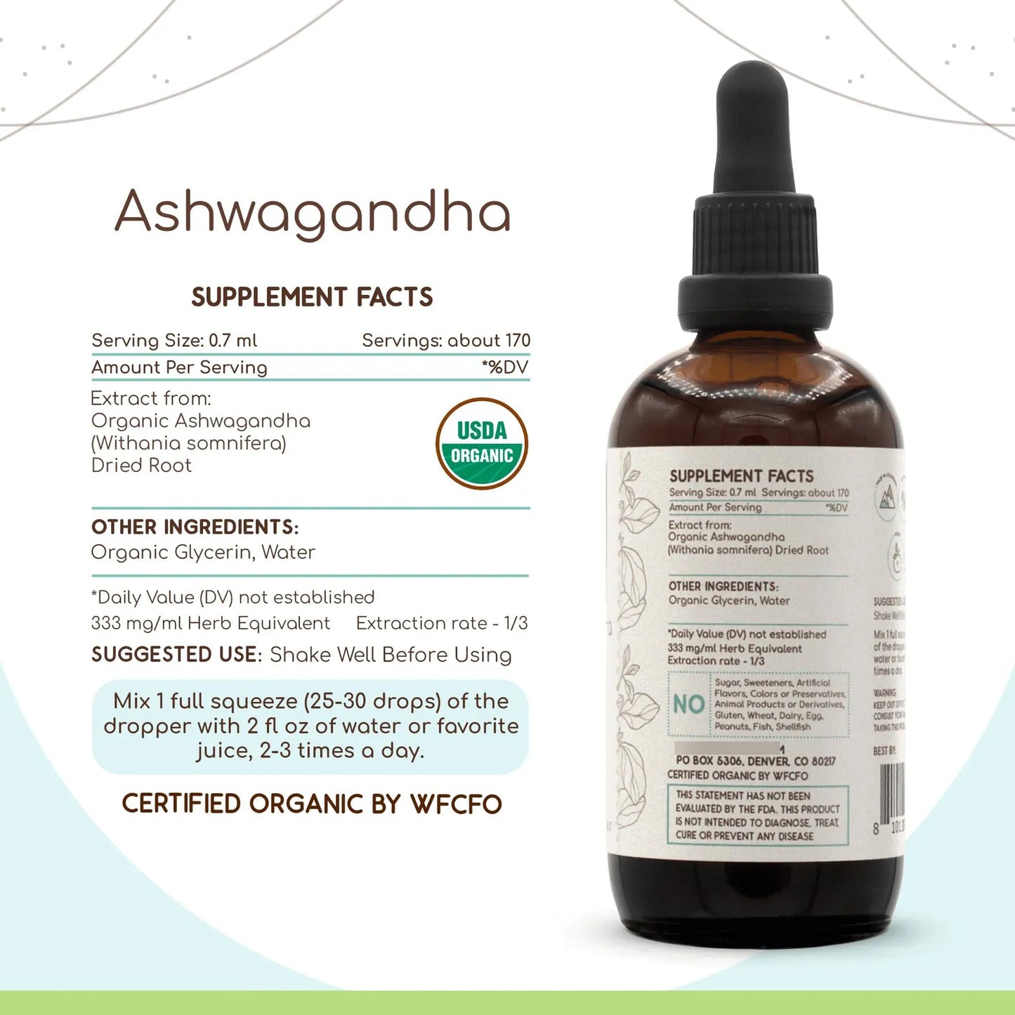 Tintura Orgánica Ashwagandha Extracto Alto Poder 120 Mililit