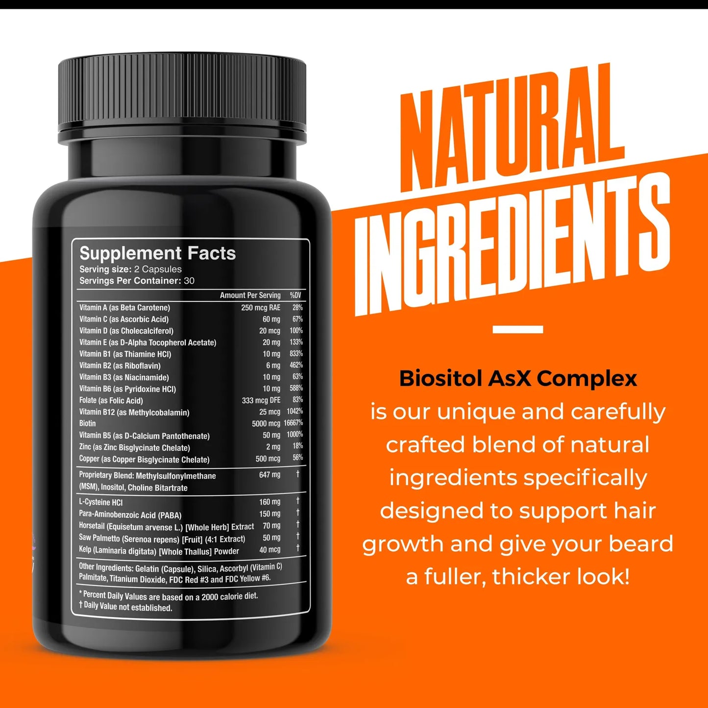 Vitaminas Para Crecimiento De Barba Y Bigote 60 Cápsulas Con Biotina Efectivo Y Natural