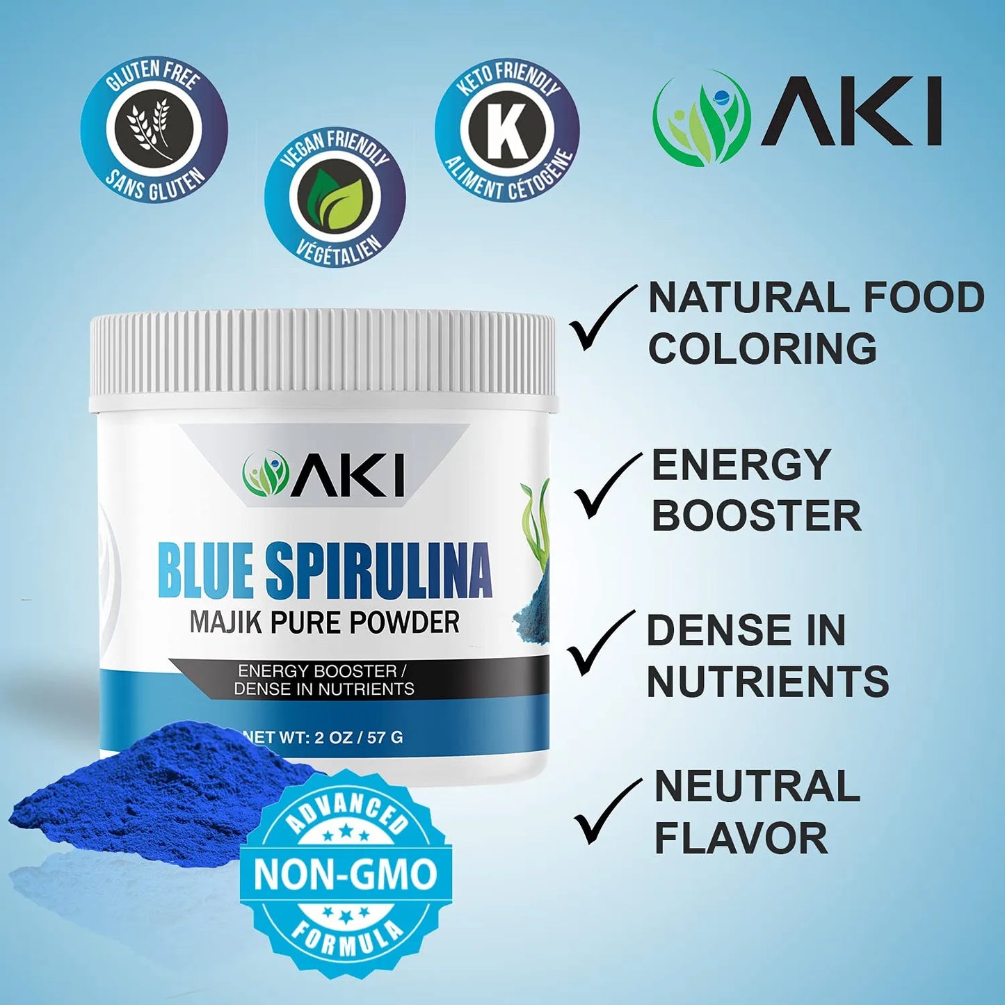 Polvo De Espirulina Azul AKI Superalimento Nutritivo Y Colorante Natural