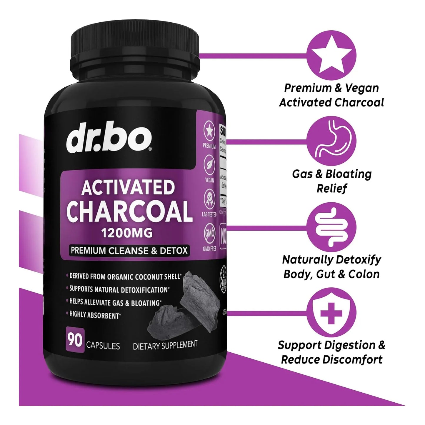 Capsulas De Carbon Activado 1200 Mg Alivio Gases E Hinchazon Digestiva