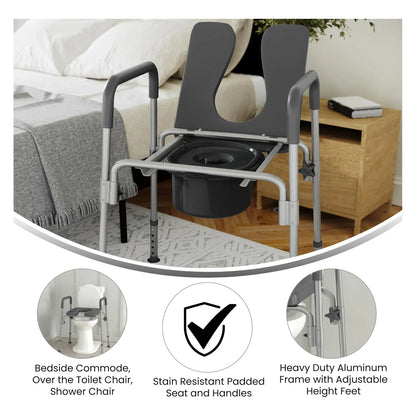 Silla Cómoda Portátil 3 En 1 Para Inodoro Con Brazos Acolchados Y Altura Ajustable