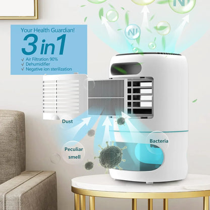 Deshumidificador Compacto Con Purificador De Aire 1000Ml Tecnologia Peltier Luces Led
