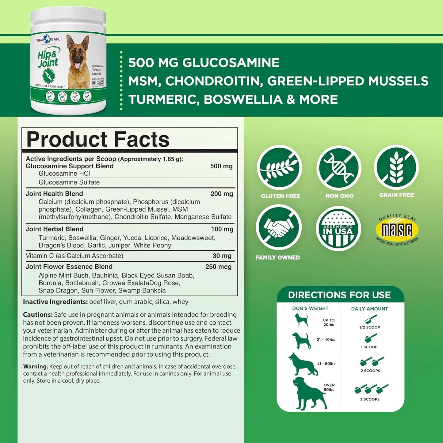 Suplemento En Polvo Apoyo Cadera Articulaciones Perros Glucosamina Curcuma Vital Planet