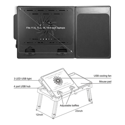 Mesa Portátil Para Cama Multifuncional Con Ventilador USB Y Luz LED