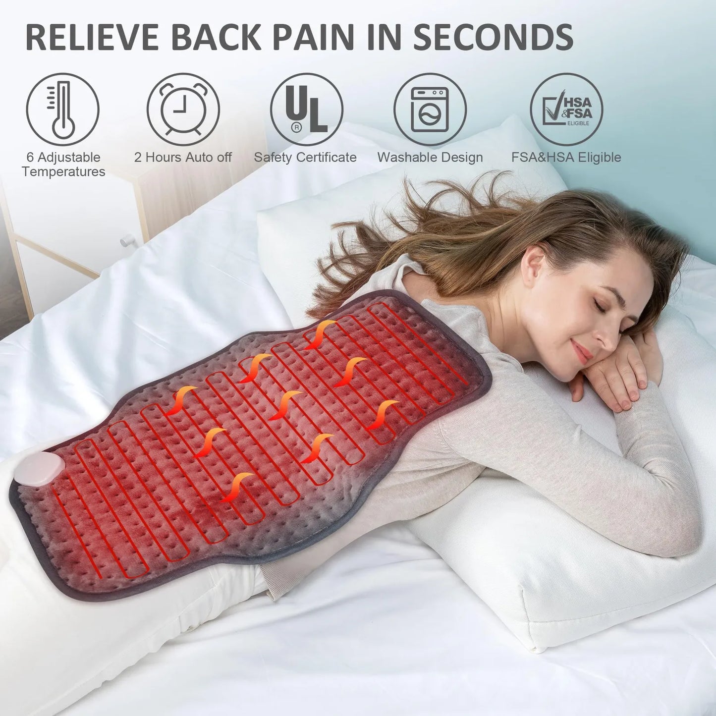 Almohadilla Termica Electrica Alivio Dolor Espalda Cuello Hombros Calambres Menstruales Talla Xl Ajustable