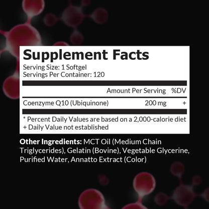 Coenzima Q10 200mg Cápsulas Blandas Con Aceite MCT Para Máxima Absorción 120 Cápsulas