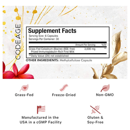 Calostro Liofilizado Codeage 3000mg Alimentado Con Pasto 180 Capsulas Fortalece Sistema Inmunologico