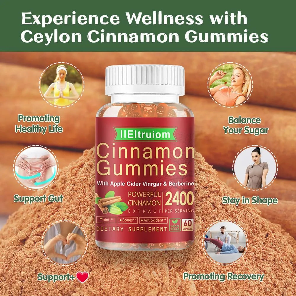 Gomitas De Canela De Ceilán 2400 Mg Con Berberina Cúrcuma Vinagre De Manzana Melón Amargo Y Cromo 60 Unidades