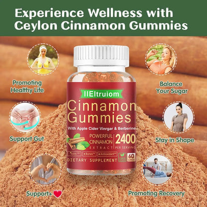 Gomitas De Canela De Ceilán 2400 Mg Con Berberina Cúrcuma Vinagre De Manzana Melón Amargo Y Cromo 60 Unidades