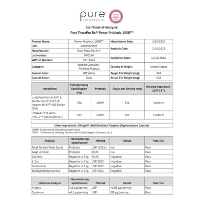 Probiótico Pure TheraPro Rx Power 100B 30 Cápsulas Flora Digestiva