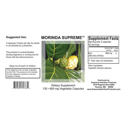 Cápsulas Enteras De Fruta Noni 130 Unidades Paquete Doble Supreme Nutrition