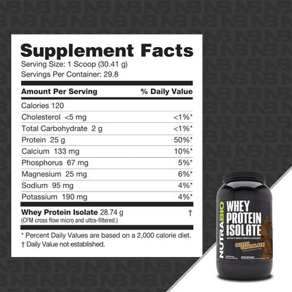 Proteína De Suero De Leche Aislada 100% Pura 900G NutraBio Alta Calidad