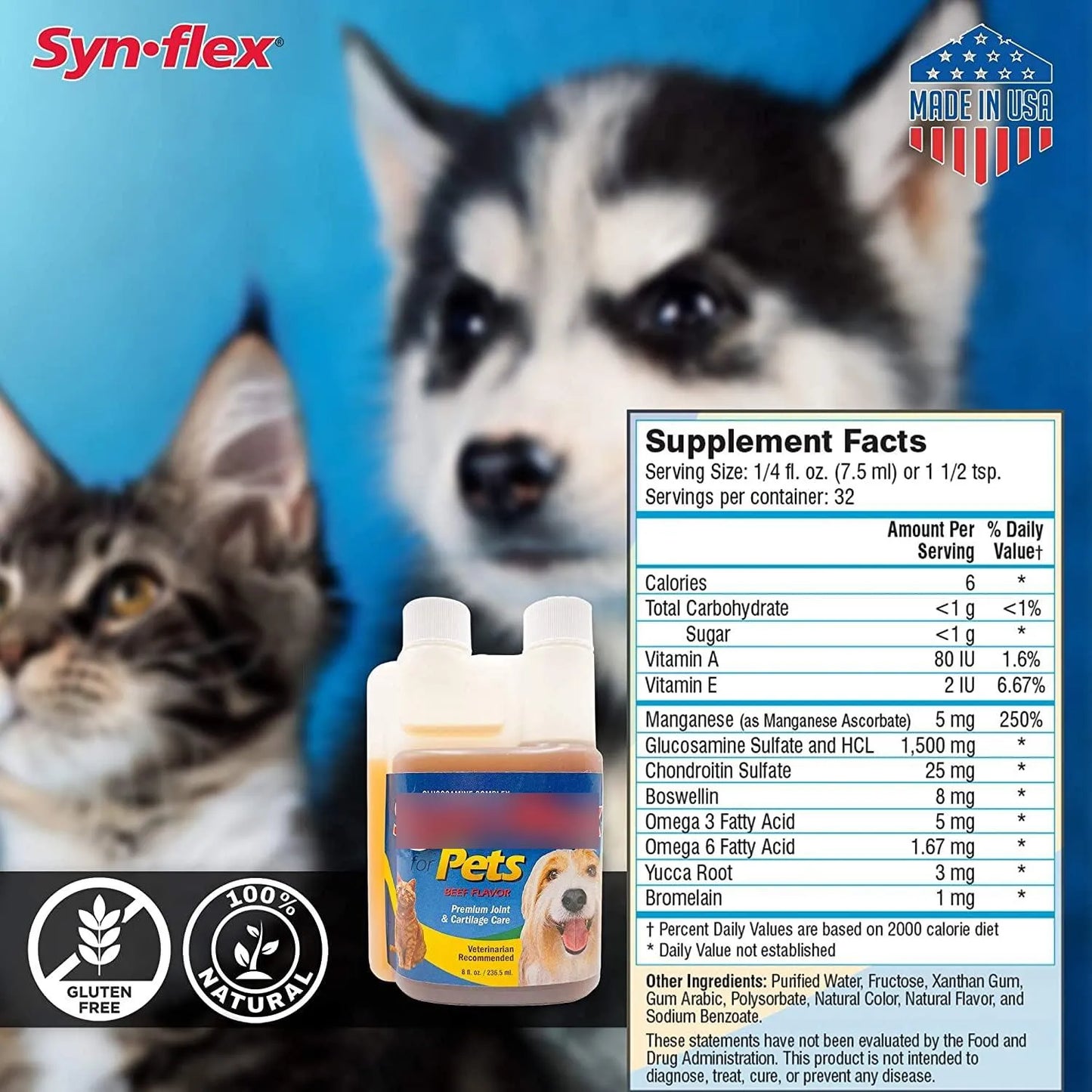 Complejo Líquido De Glucosamina Y Condroitina Para Perros Y Gatos Salud Articular Sabor Carne
