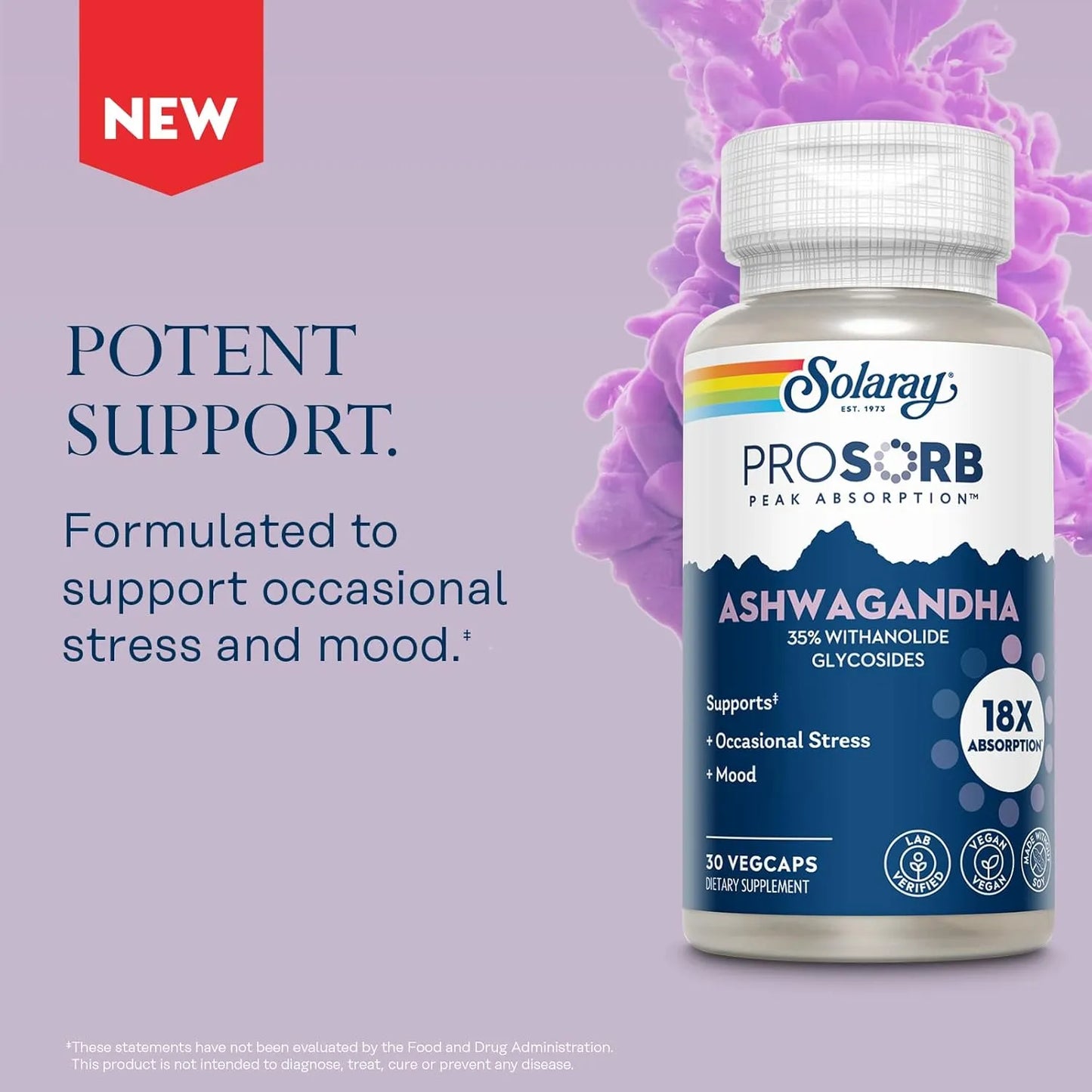 Cápsulas De Ashwagandha 240 Mg Solaray Extracto De Raíz Y Hoja Alivio Del Estrés Vegano