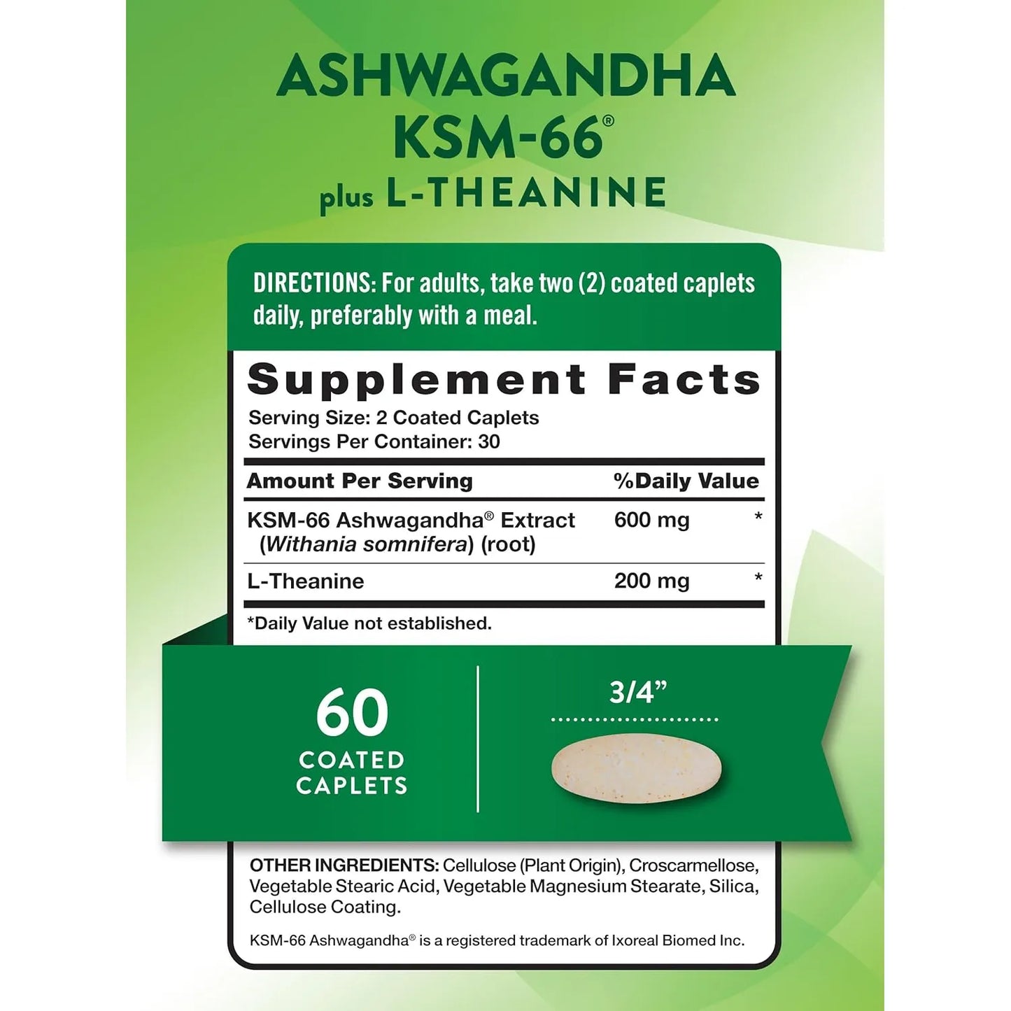 Natures Truth Ksm66 Ashwagandha Con L Theanine 60 Caplets Sin Sabor - Imagen 3