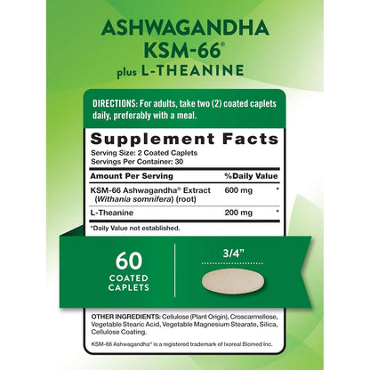 Natures Truth Ksm66 Ashwagandha Con L Theanine 60 Caplets Sin Sabor - Imagen 3