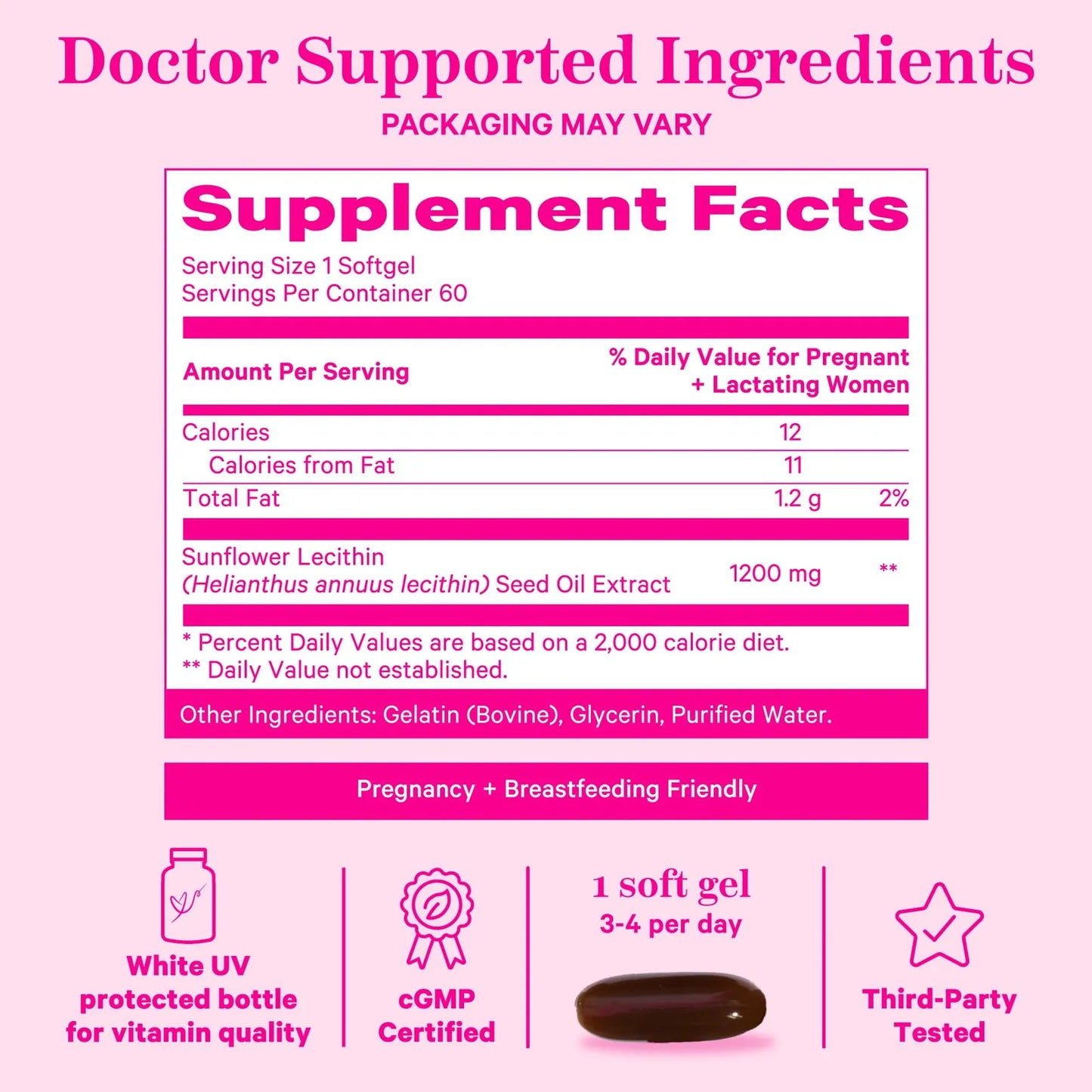 Suplemento De Lecitina De Girasol 1200 Mg Para Conductos De Leche Obstruidos 60 Capsulas
