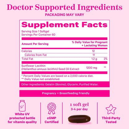 Suplemento De Lecitina De Girasol 1200 Mg Para Conductos De Leche Obstruidos 60 Capsulas