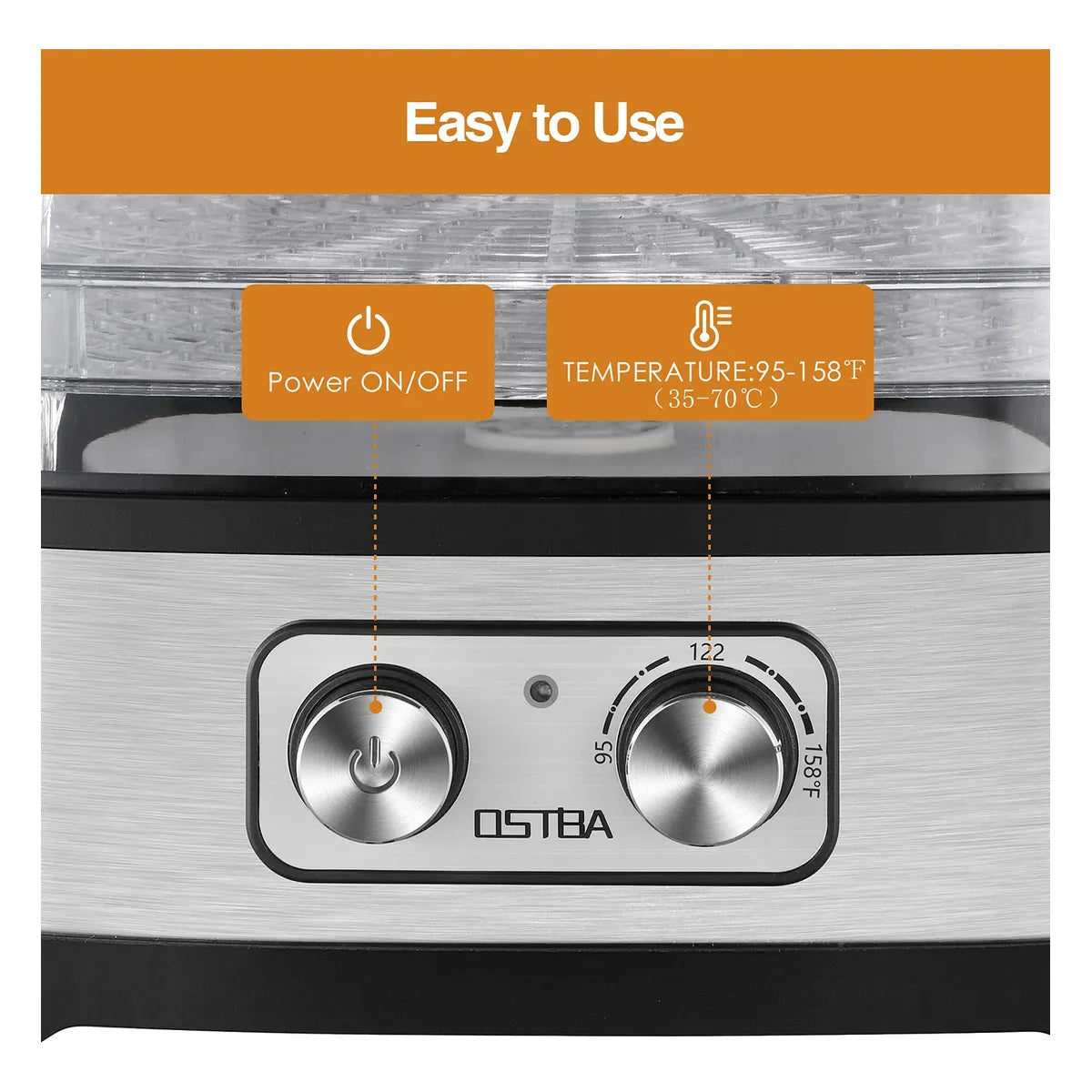 Deshidratador De Alimentos OSTBA Negro 5 Bandejas Control Temperatura Ajustable
