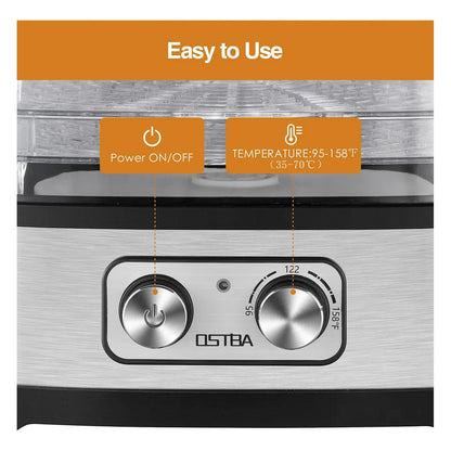 Deshidratador De Alimentos OSTBA Negro 5 Bandejas Control Temperatura Ajustable