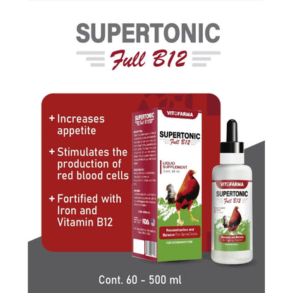 Potenciador Multivitamínico Líquido B12 Para Gallo 60 Ml Mejora Rendimiento y Salud