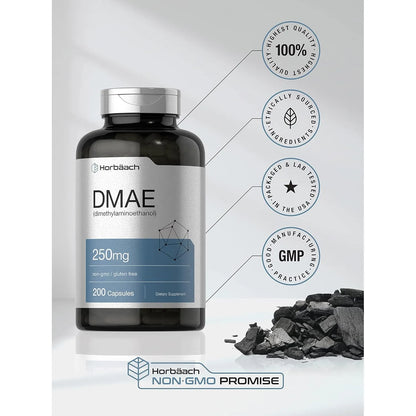 Dmae 250 Mg 200 Capsulas Bitartrato Puro Energia Cognitiva