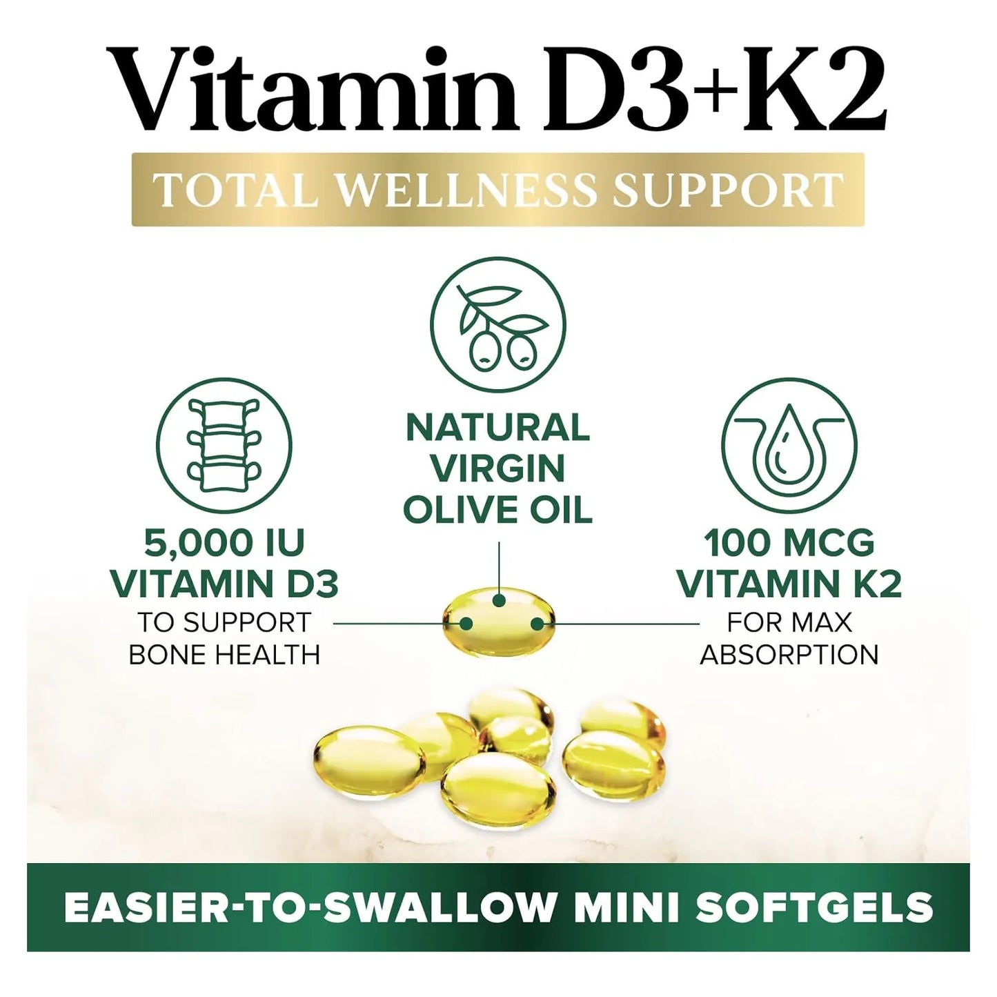 Vitamina D3 5000 Ui Y K2 100 Mcg Capsulas Blandas Para Huesos Y Corazon