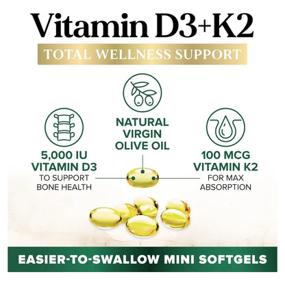 Vitamina D3 5000 Ui Y K2 100 Mcg Capsulas Blandas Para Huesos Y Corazon