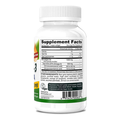 Cápsulas Blandas Veganas Omega 3 DHA EPA 500 Mg Aceite De Algas Sin Pescado