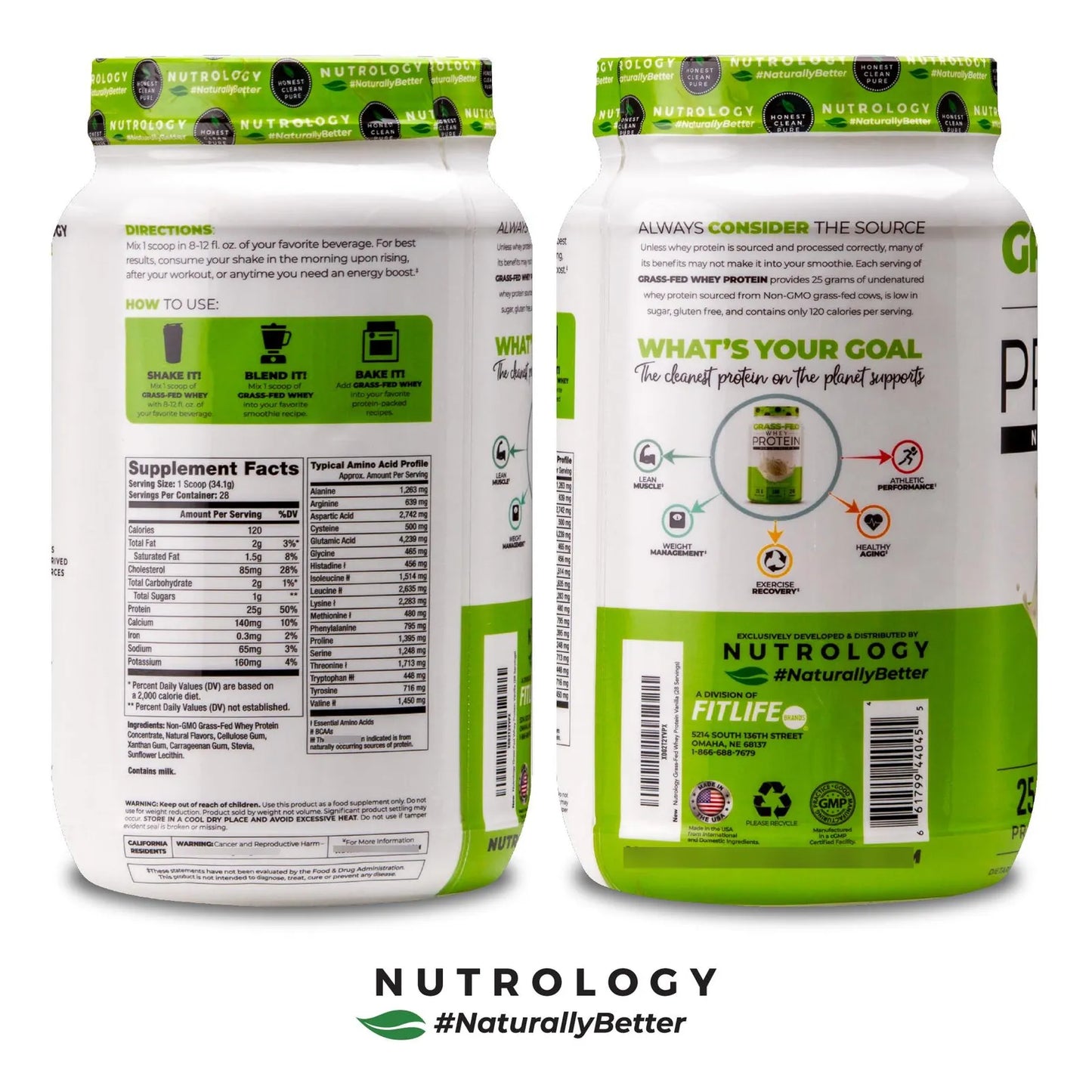 Proteína En Polvo De Suero Alimentado Con Hierba Sabor Vainilla 5X Más CLA Recuperación Muscular
