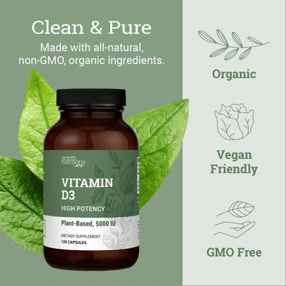 Vitamina D3 5000 Ui Suplemento Vegano Salud Inmune Huesos Fuertes 120 Capsulas