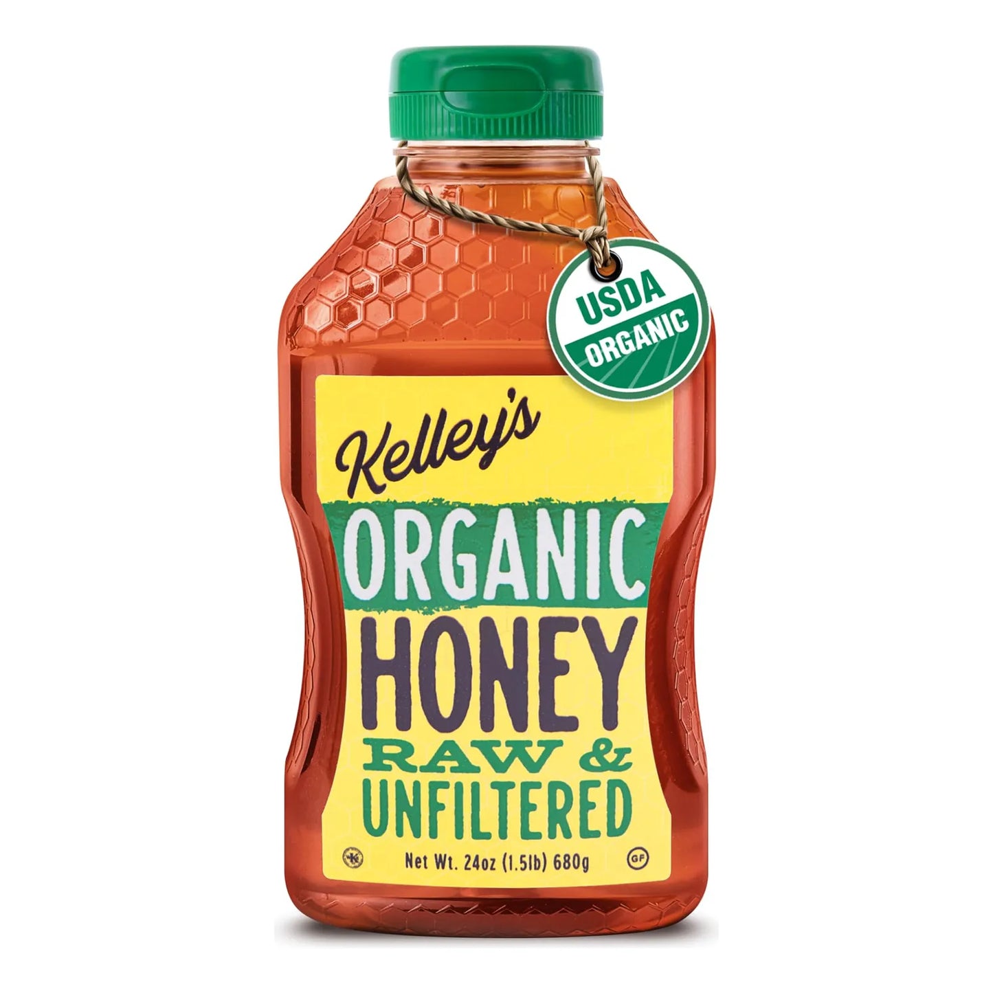 Miel Cruda Orgánica Kelley's Botella Exprimible 24 Onzas Certificada USDA