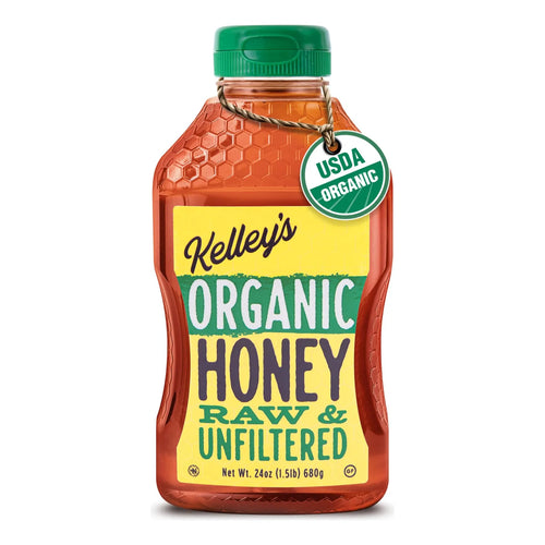 Miel Cruda Orgánica Kelley's Botella Exprimible 24 Onzas Certificada USDA