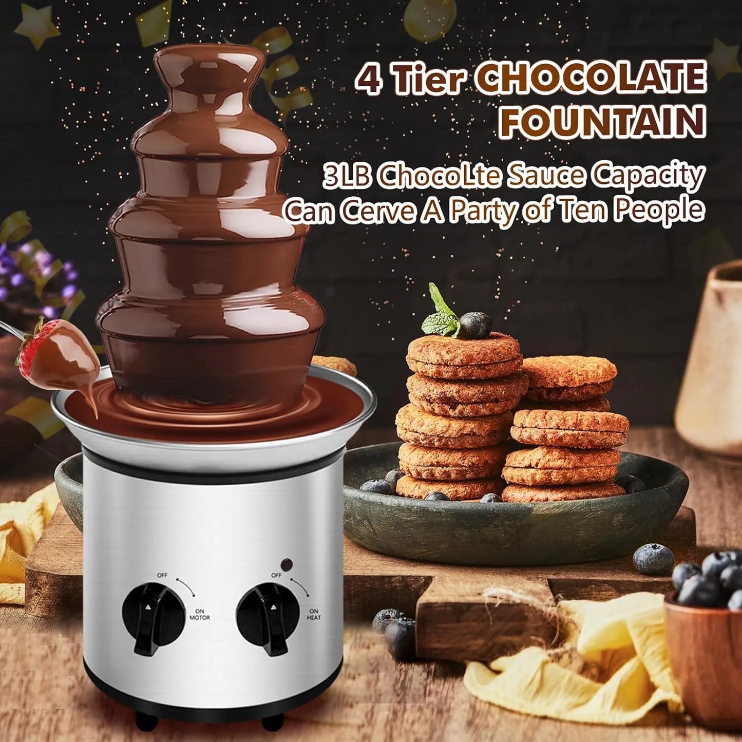 Maquina Fondue Electrica Acero Inoxidable 4 Niveles Chocolate Queso Salsas