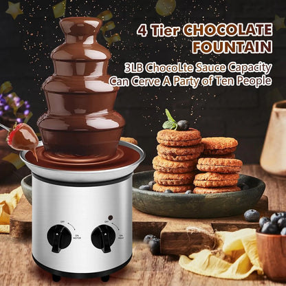 Maquina Fondue Electrica Acero Inoxidable 4 Niveles Chocolate Queso Salsas
