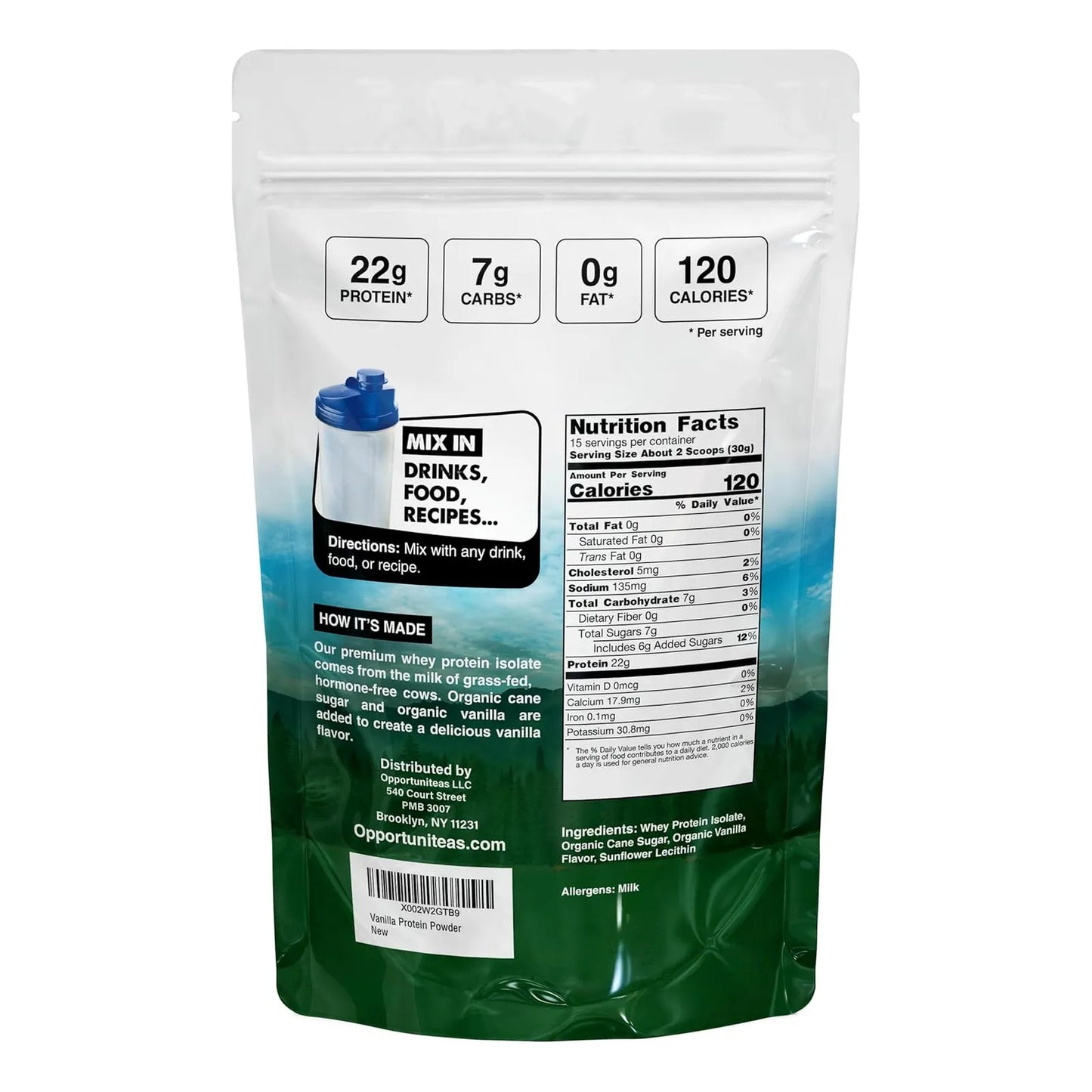 Proteina De Suero Sabor Vainilla Alimentada Con Pasto 454 Gr Calidad Premium Sin OMG