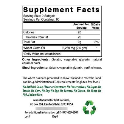 Aceite De Germen De Trigo 1130 Mg 120 Capsulas Blandas Piel Radiante Y Salud Cardiovascular
