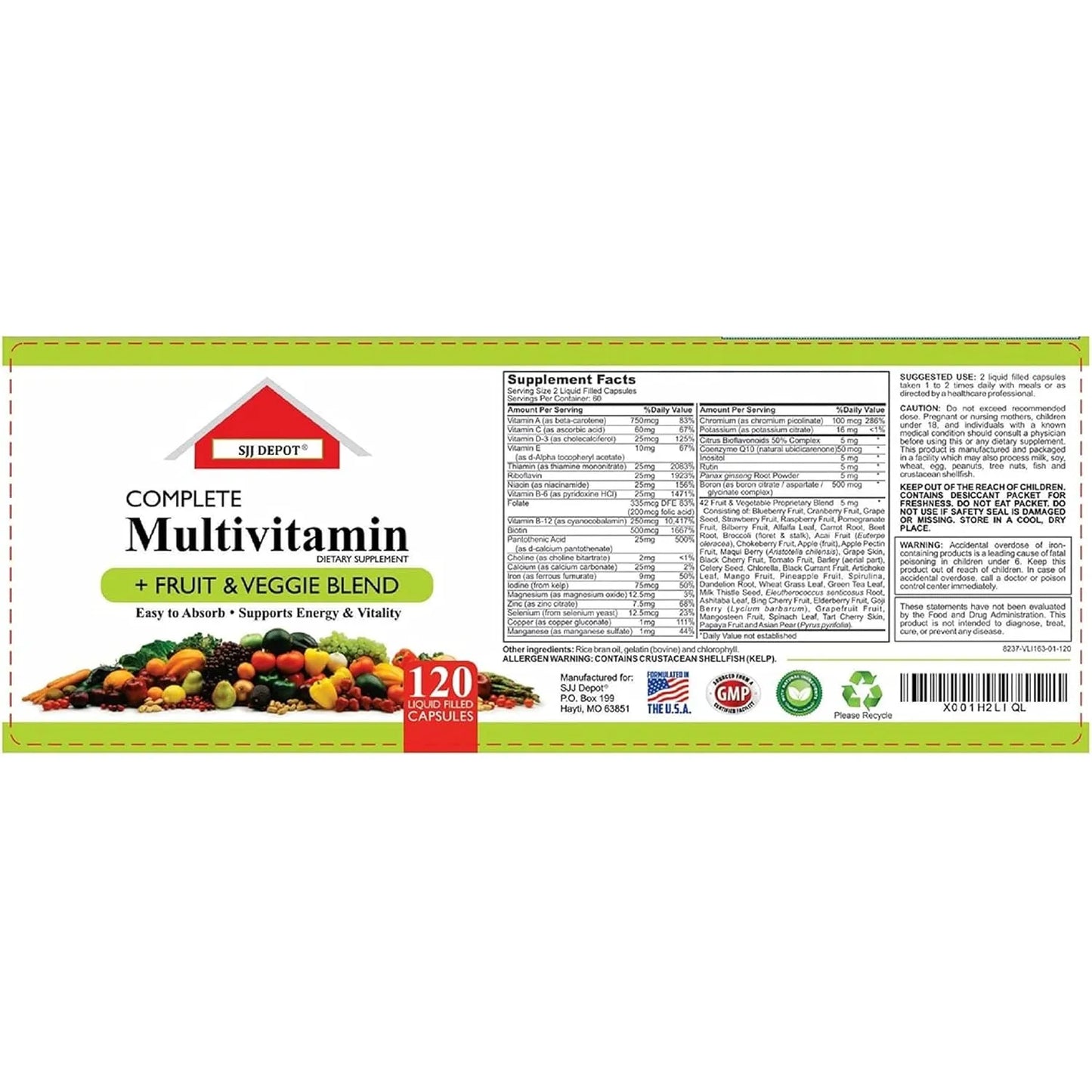 Multivitaminas Líquidas 120 Cápsulas Frutas Verduras Antioxidantes