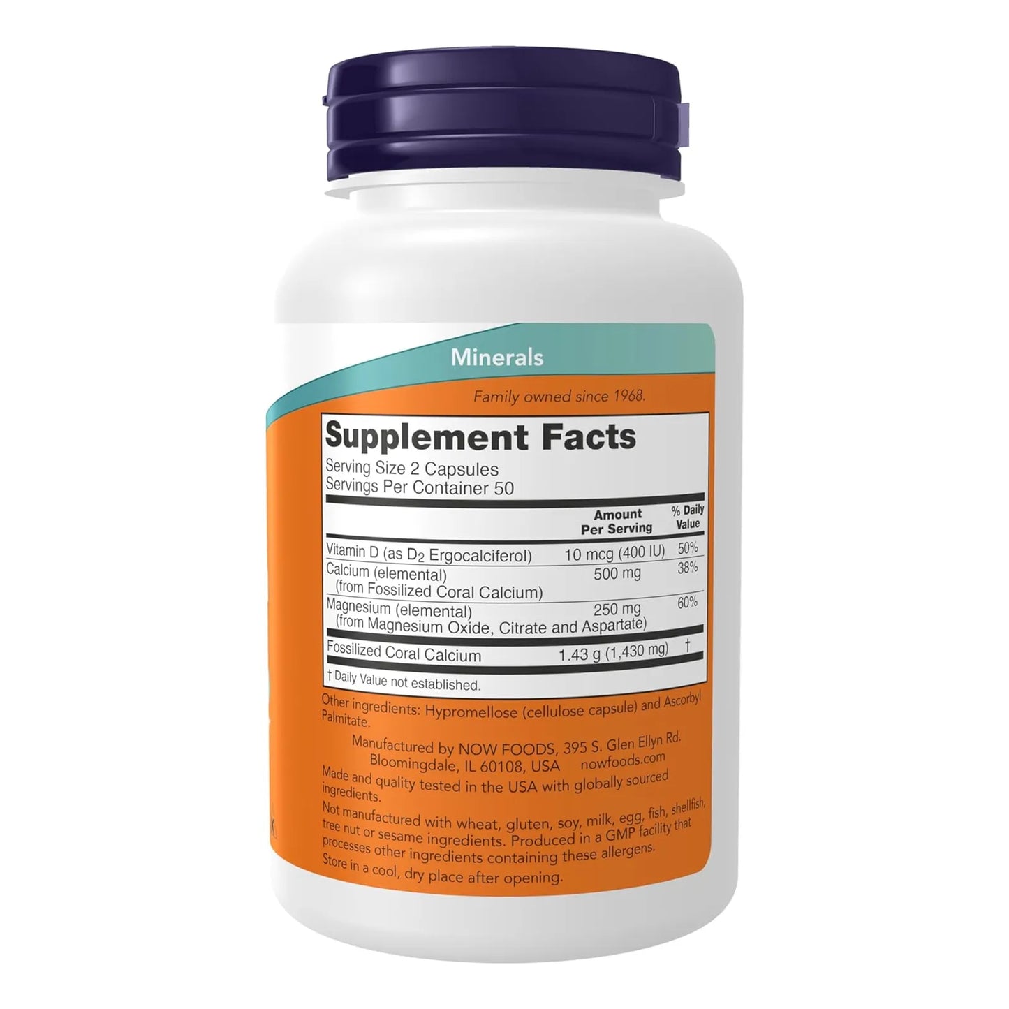 Capsulas De Calcio Coral NOW Salud Osea Y Equilibrio De Ph 100 Vegetales