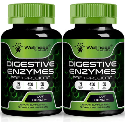 Enzimas Digestivas Con Probióticos Y Prebióticos 450 Mg 5 Mil Millones UFC Mejora Tu Digestión Y Salud Intestinal